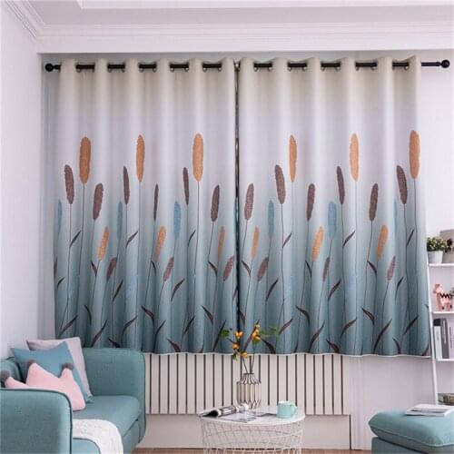 Reed Printed Curtain Fabric For Bay Window Blue/Pink Gradient Curtain Cloth Shading Curtains For Bedroom