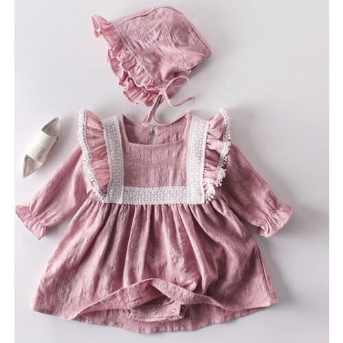 2020 Baby Girls Princess Lace Long sleeve Dress Romper +Hat 2Pcs Suit Spring Autumn Newborn Clothes Baby Girl jumpsuit