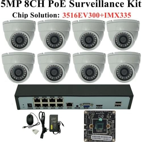 8CH IP Surveillance Kit 5/3/2MP 9*5MP NVR 48V PoE 1 SATA MAX 8T Metal Ceiling Dome Camera 18LEDs Infrared Motion Detection P2P