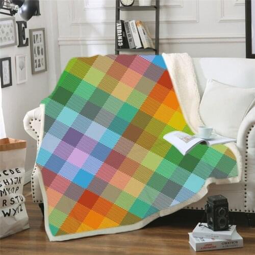 Colorful Plaid Sherpa Blanket Luxury Bedding Mandala Custom Blanket Red Pink Green Gold Plush Bedspread Dropshipping Cobertor