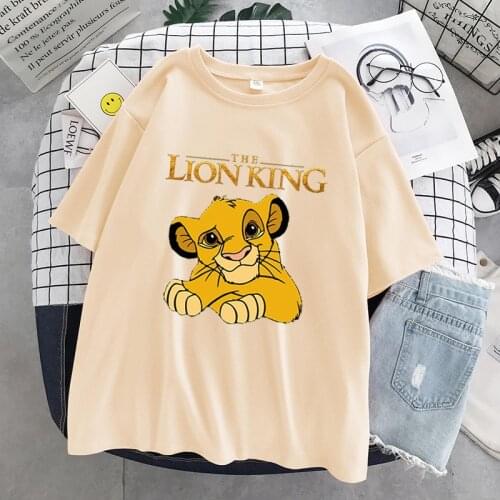 Disney Short-sleeved Summer Tops for Women Fashion Clothing Lion King Plus Size T-shirt Cartoon Figures Graphic Printed T-shirts