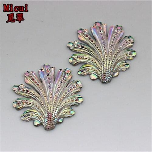 Micui 20pcs 39*39mm White AB Resin Rhinestones Flat Back Flowers Leaves Button For Clothes Dress Crafts Garment decoration ZZ512