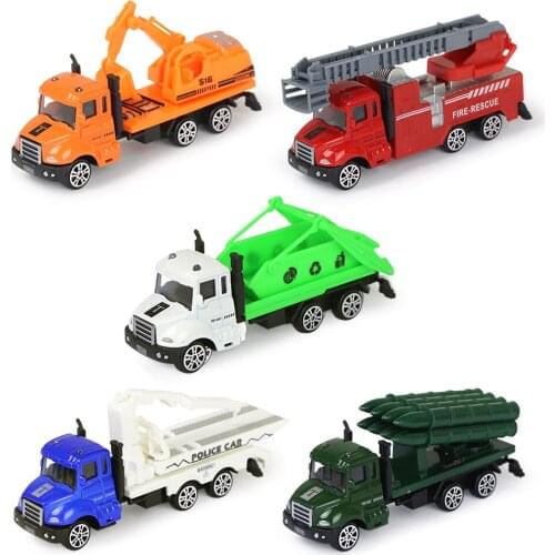 5 Types Mini Alloy Car Simulation Fire Engineering Trucks Model Diecast Sliding Vehicles Toy for Kids Boys Xmas Gift 3 PCS/Set