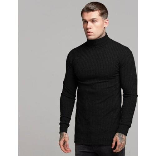 Muscleguys New Spring Autumn Mens Sweater Solid Color Casual Turtleneck Sweater Men Slim Fit Pull homme Brand Knitted Pullovers