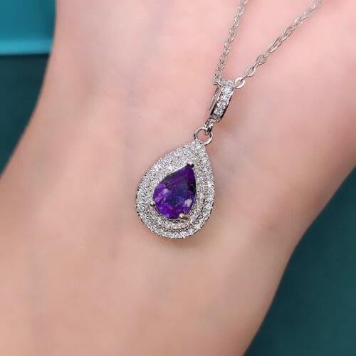 Delicate Water Drop Pendant Necklace Inlay Purple Crystal Shiny Zircon Charm Clavicle Chain Womens Wedding Party Jewelry Gift