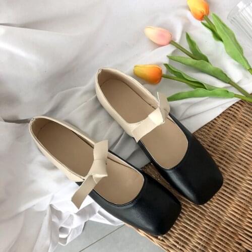 New Ladies Flat Shoes Casual Wild Elegant Retro Comfortable Bow Lightweight Soft Popular Style Color-blocking Square Head W33-59