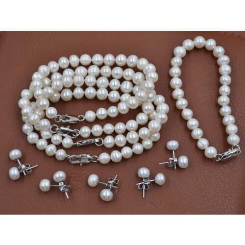 New natural Baroque pearl bracelet, 5 strings 6-7mm white freshwater pearl bracelet And earrings