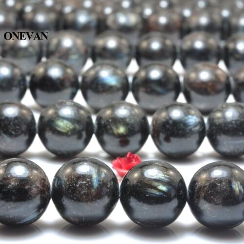 ONEVAN Natural A Black Labradorite Blue Larvikite Beads Round Stone Bracelet Necklace Jewelry Making Diy Accessories Gift Design