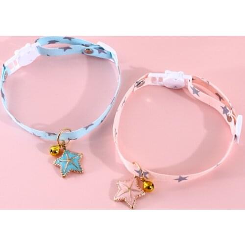 Pet Dog Cat Collar with Bell Starfish Pendant Star Patterns Adjustable Safety Buckle Kitten Collars for Pets Puppy Dogs