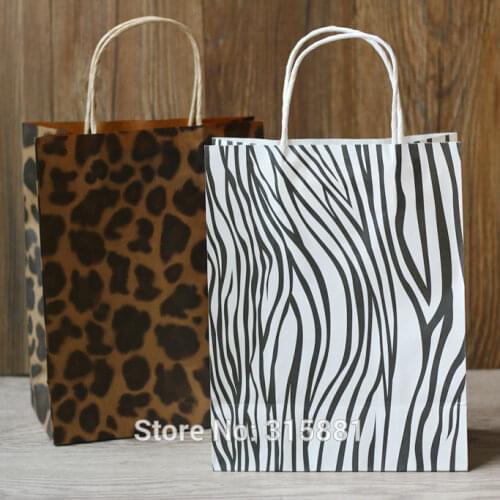 Gift Bags with Handles,zebra and leopard printed paper bag 27X21X11cm 10pcs/lot