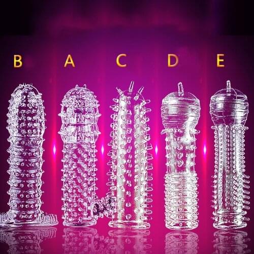 Crystal Clear Extension Condom Penis Sleeve Male Enlargement Time Delay Spike Clit Massager Cover Reusable Condoms Sex Products