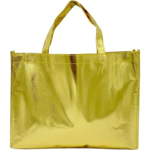 Promotional Reusable Polypropylene Non Woven PP Laminated Shopping Bag Gold Color 11.8*15.7*3.9inch