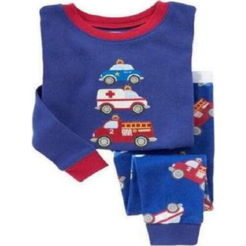 Retail Ambulance Blue Boy Pajamas Suit Cotton Soft Children Pyjamas Clothing Sets Fire Truck Cartoon Baby Boys Sleepwear PJS