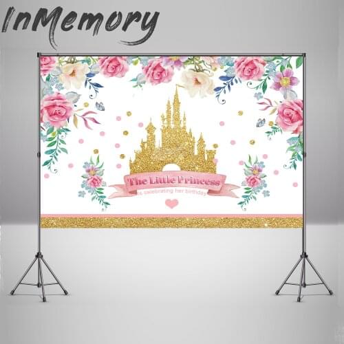 Pink Flower Princess Castle Backdrop for Children Birthday Party Banner Customized Baby Shower Photo Background Studio Wallpaper