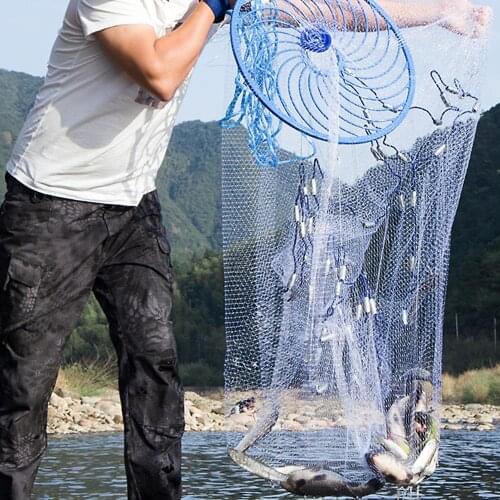 2.4m fish Net Mesh Spread Whire Hand Throwing Nylon Nest Bottom Zinc Chain for Fishing Bait Cast Equipment High Strength