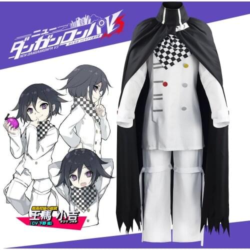 Danganronpa V3 Kokichi Ouma Cosplay White Uniform Halloween Fancy Costumes Outfit Pants Full Set Costume With Scarf Wig Cloak