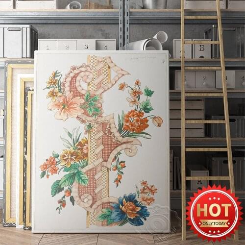 Vertical Decorative Floral Band Vintage Poster Canvas Painting Flower Color Poster Watercolor Painting Wall Art Room Decor Gift