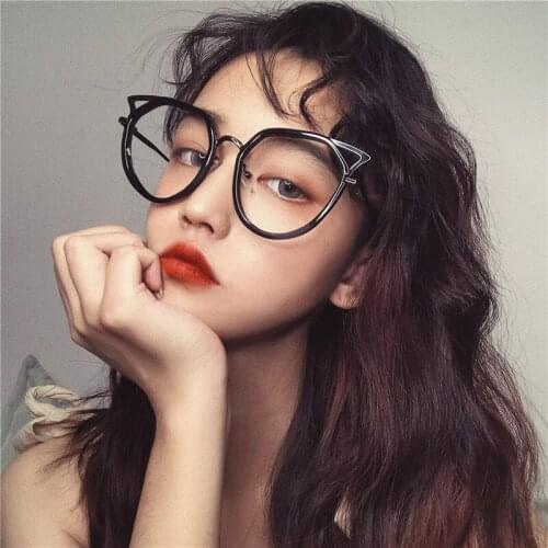 Vazrobe Cat Eye Women Fashion Glasses Cats Eye Eyeglasses Frames Fake Makeup Spectacles Oversized Transparent Reading