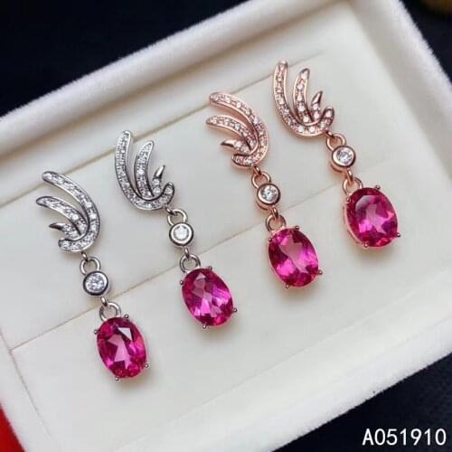 KJJEAXCMY boutique jewelry 925 sterling silver inlaid natural pink Topaz female earrings Support detection popular