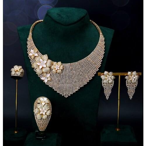 TIRIM Luxury Elegant Bridal Necklace Set for Women Flower Shell Cubic Zirconia Wedding Jewelry Sets Brides Accessories Jewelry