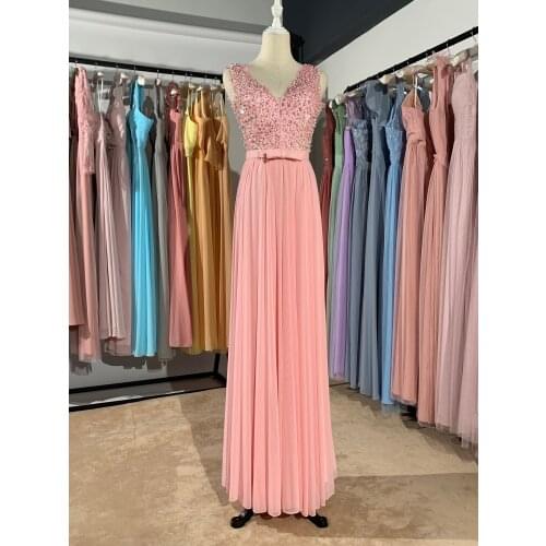 2021 new different color Bronzing elastic fabric long Beading pink luckgirls Ruched Customizable fashion prom dress