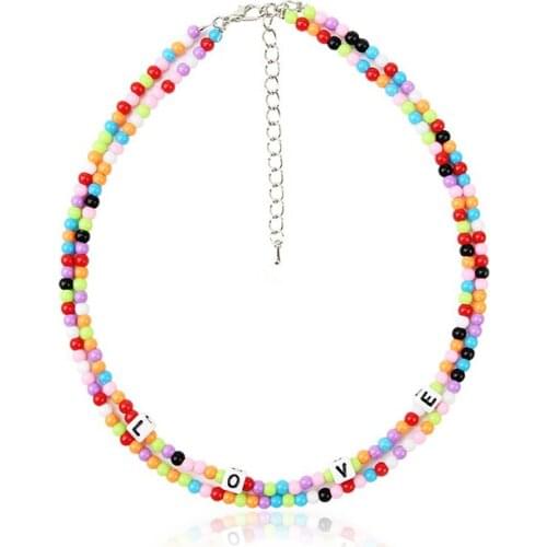 Bohemian Letter Beaded Necklace For Women Vintage Fashion National Elegant Creative Charm Simple Choker Necklace Jewelry Gifts