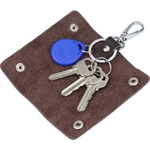 1 PC Portable Leather Housekeeper Holders Car Keychain Key Holder Bag Case Unisex Wallet Cover Simple Solid Color Storage Bag
