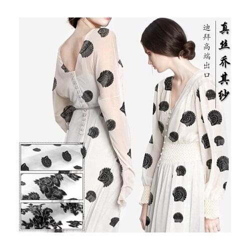 110cm advanced silk chiffon fabric new summer slim silk fabric for dress plain jacquard fabric wholesale silk cloth