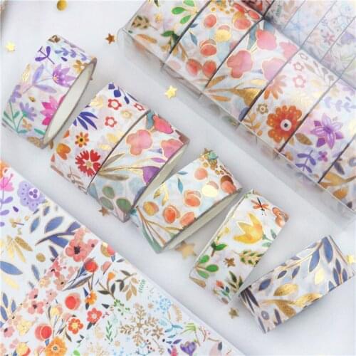 18Pcs/Set Gold Foil Washi Tape Cute Bullet Journal Masking Tape Decorative Adhesive Tape Diary Sticker Scrapbooking Stationery