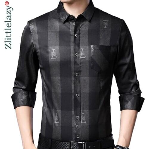 2020 Brand Casual Pocket Plaid Long Sleeve Slim Fit Men Shirt Streetwear Social Dress Autumn Shirts Mens Fashions Jersey 92302