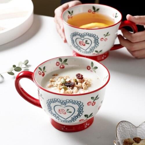 350ml Flower Ceramic Underglaze Handgrip Mug Coffee Cup Tea Drinkware Milk Water Bottle Cookware Kicthen Accessories