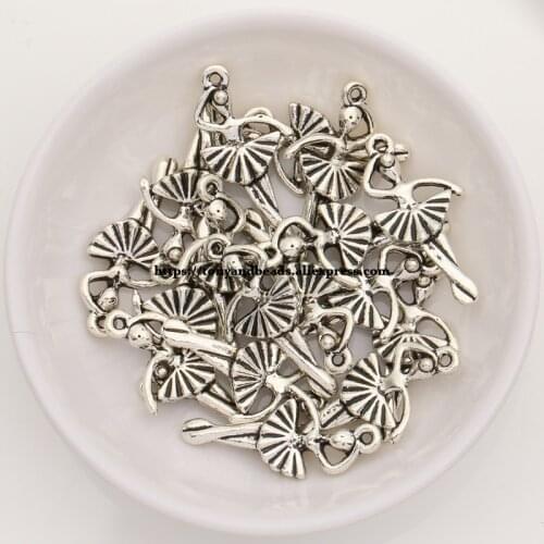 50Pcs/Lot) Zinc Alloy Tibetan Silver European Charm Ballet-Shape Pendant Size 22X13mm AD7993