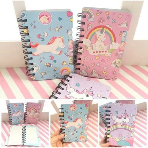 Notebook Office Stationery Cute Line Inner Page Supplies Random Color Cartoon Unicorn Hard Cover Kawaii Planner Pupils Notepad