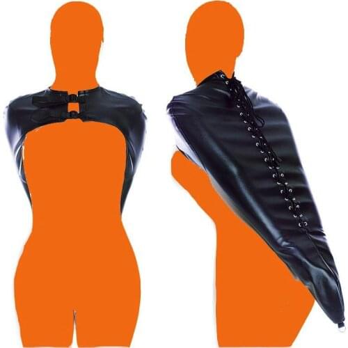 Adult SM Leather Shoulder to Arm Binder Sleeve Open Breast Top Fingerless Arms Bondage Restraint Set Fetish Wear