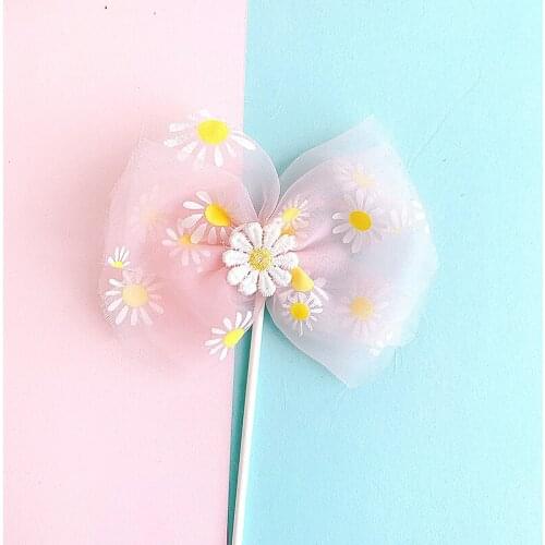 Flowers Mesh Wedding Cake Topper Elegant Cloth Happy Birthday Cupcake Topper For Birthday Party Cake Decorations Baby Shower