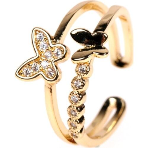 EYIKA Personality Pineapple Cuff Ring Zircon Butterfly Resizable кольца Gold Silver Color Women Cocktail CZ Jewelry for Party