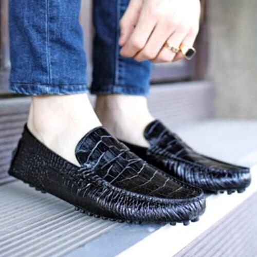 Hakiki Deri 10043 Siyah Crocodilla Deri Driver Tipi Yazın Giymek İçin Çok Özel Ayakkabı Türkiye'de Üretildi Nefes Alabilen Kumaş