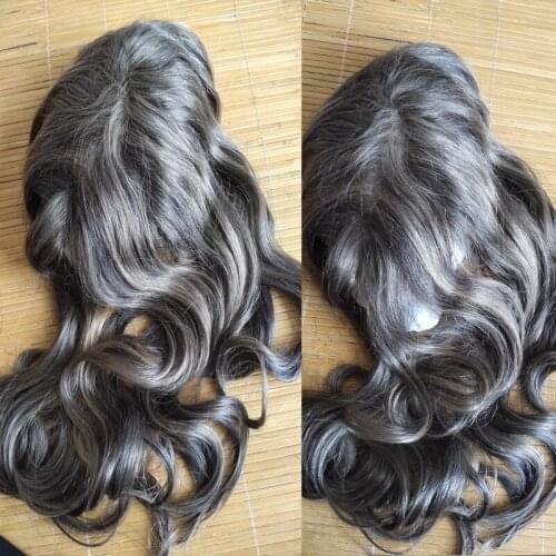 Highlight Grey Color Hair Pieces mono +PU Base Topper Toupee Women Human Hair 100% Natural Hand Made Gray Remy Wig