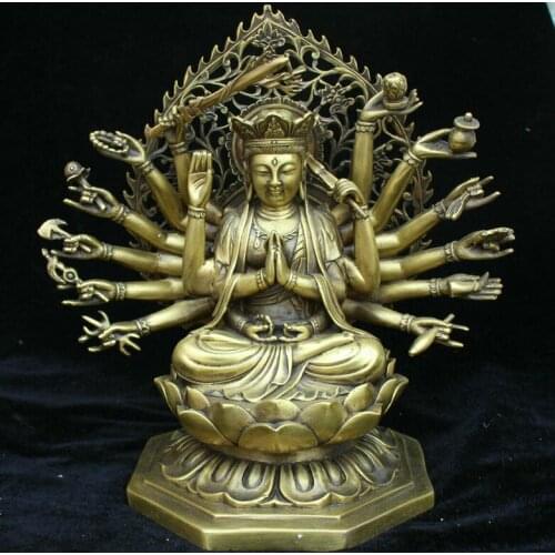 Chinese Brass Bronze Seat 18 Hands Maha Cundi Mother Buddha Statue Sculpture
