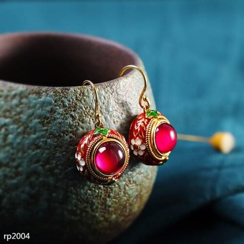 KJJEAXCMY boutique jewelry s925 silver jewelry enamel color red corundum gemstone female earrings new round