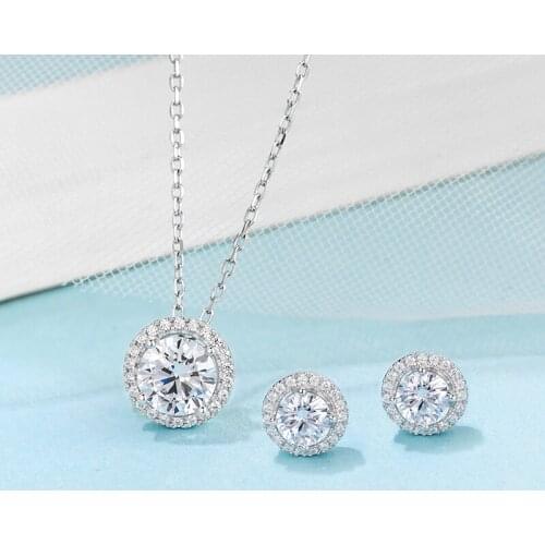 Pirmiana Luxury 925 Sterling Silver Earrings Necklace Ring Jewelry Set D VVS Round Moissanite for Women Wedding Party Gifts