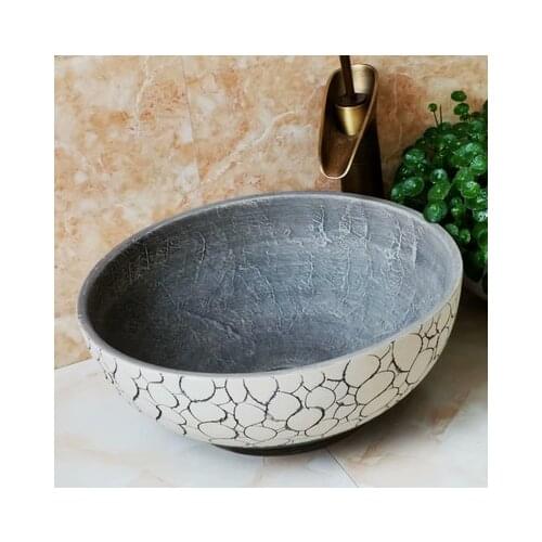 Bathroom Round Ceramic Vessel Sink Vanity Artistic Basin with Pop up Drain Combo AB244