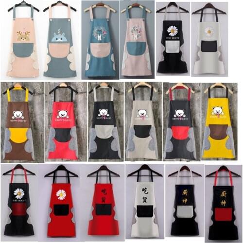 Kitchen Apron Wipeable Waterproof Oil-Proof Cartoon Cute Bear Wreath Kitchen Nail Shop Apron for Women Baking Accessories