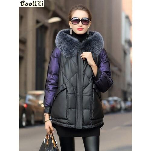 Boollili Real Leather Jacket Winter Coat Women Fox Fur Collar Warm Down Jacket Women Genuine Sheepskin Coat Chaqueta Mujer