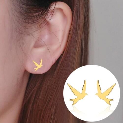 Cute Little Bird Stud Earrings for Women Stainless Steel Gold Color Swallow Small Earrings Jewelry Birthday Present