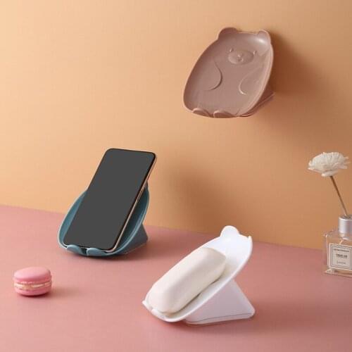 Cute Bear Drain Soap Holder Box Bathroom Solid Color Free Punch Shower Soap Holder Portable Supplies Gadge Sponge Storage Plate