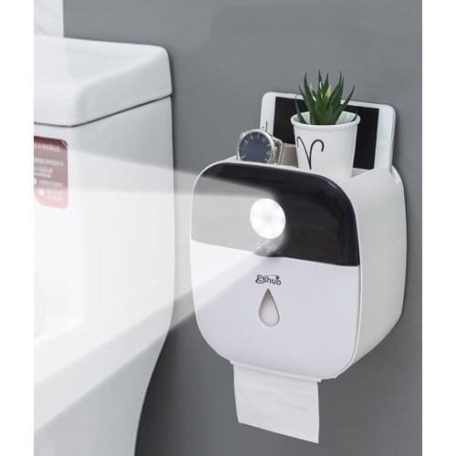 Multifunctional Intelligent Toilet Light Smart Motion Sensor Night Light With Toilet Paper Shelf Box Tissue Mobile Phone Holder