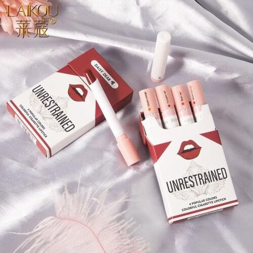 Fashion Lipstick Set Of 4 Lips Makeup Lipsticks Waterproof Shimmer Long Lasting Sexy Red Lip Cosmetic Cigarette Makeup Lipstick