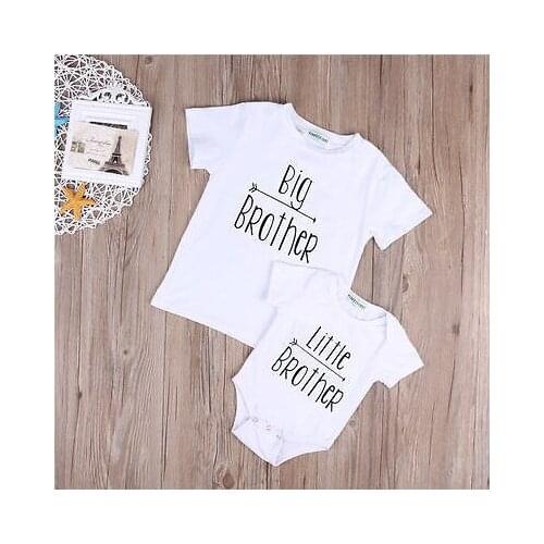 Fashion Sister Brother Matching Kid Baby Boys Girls Short Sleeve Cotton Letter T-shirt Outfits Clothes
