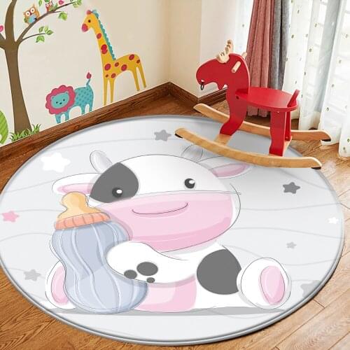 Hot Fashion Cartoon Animal Round Rug Non-Slip Flannel Carpet Non-slip Bath Mat Soft Fluffy Living Room Bedroom Decorative Carpet